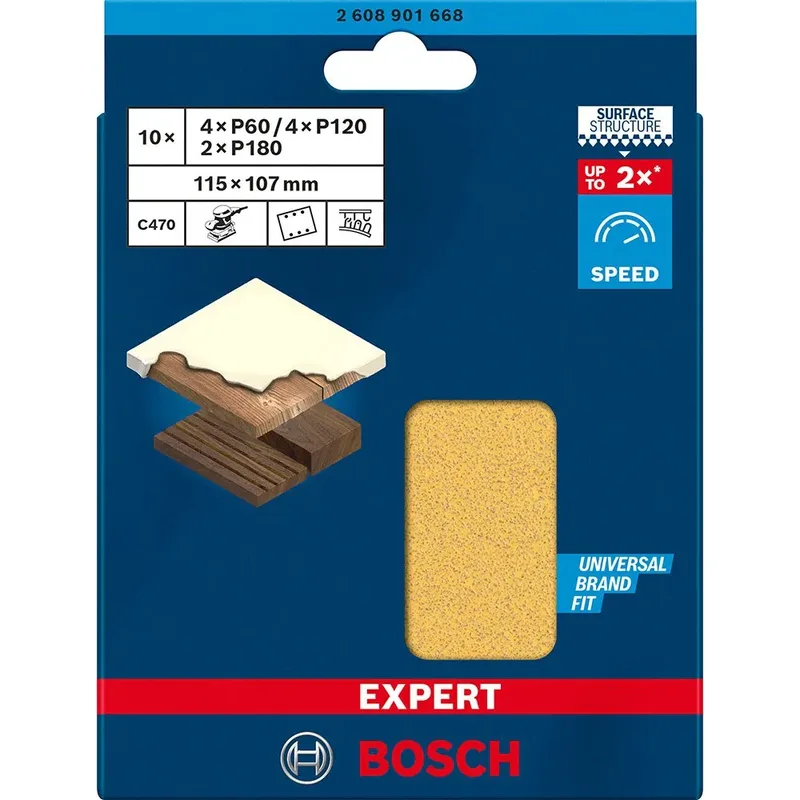 2608901668 Schuurpapier voor vlakschuurmachine Korrelgrootte (num) 60, 120, 180 (l x b) 107 mm x 115 von Bosch Professional – Produktbild 2 von 2