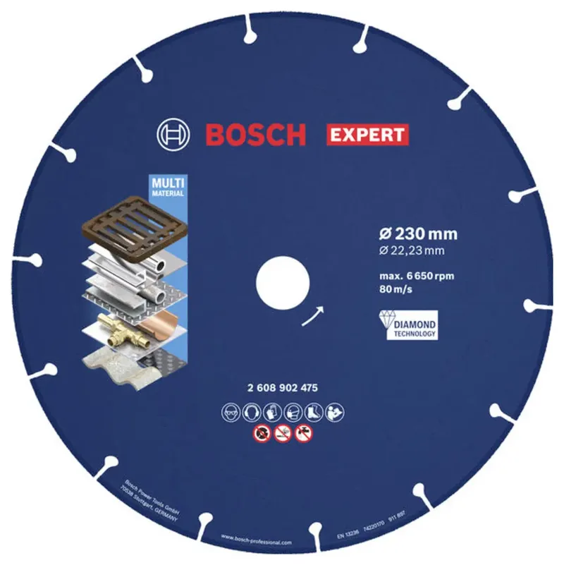 Accessories 2608902475 2608902475 Diamanttrennscheibe Durchmesser 230 mm Bohrungs-Ø 22.23 mm Gusseisen, Edelstahl, Stahl, NE-Metalle, Faserverstärkte van Bosch Professional – productafbeelding