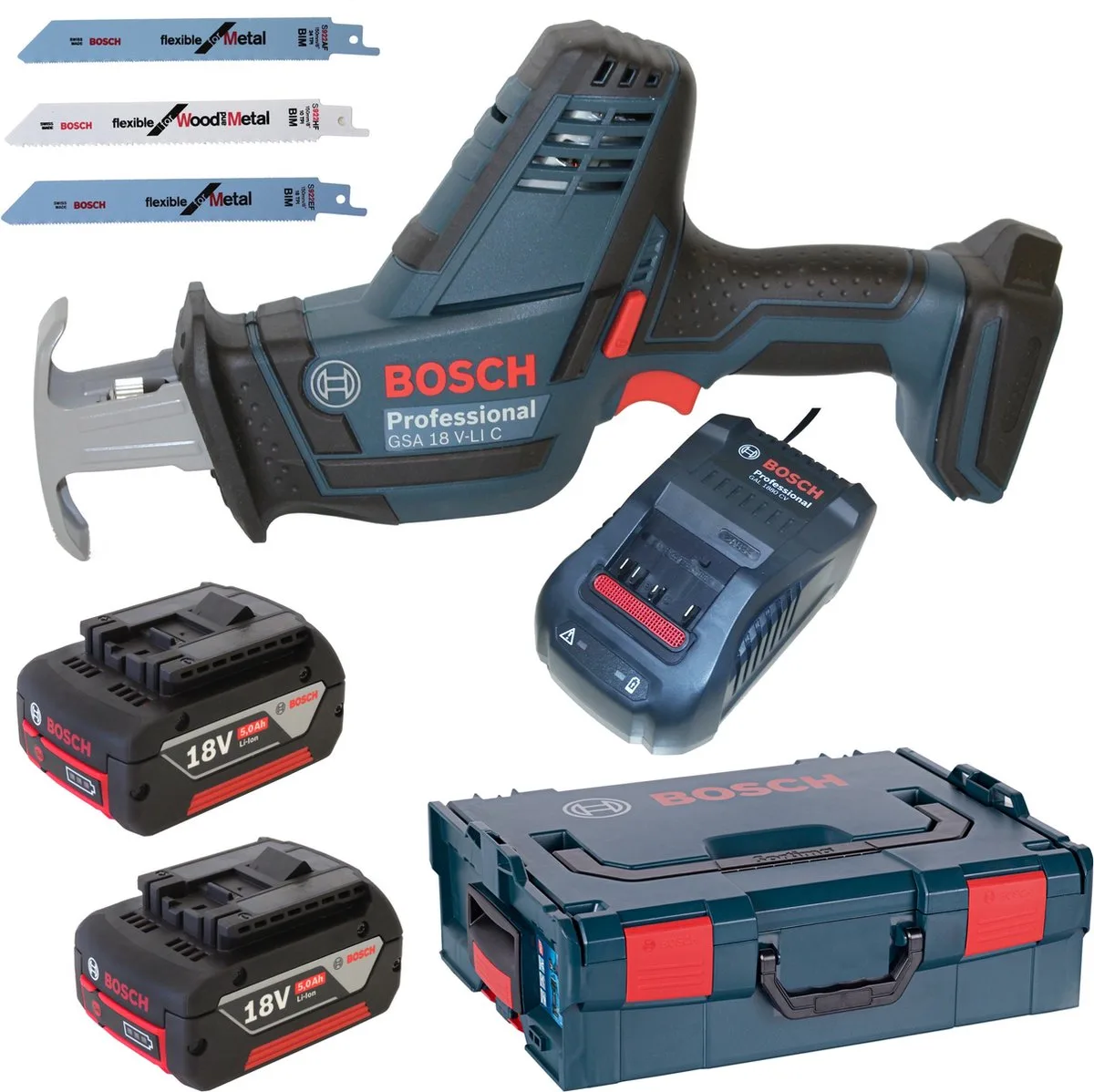 Accu reciprozaagmachine GSA 18 V-LI C (2x 5,0Ah + 1x GAL 1880 CV) fra Bosch Professional – produktbillede