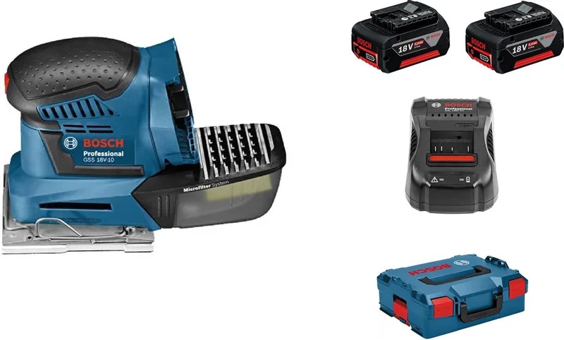 Accu vlakschuurmachine GSS 18V-10 (2 x 4,0 Ah + lader AL 1860 CV) fra Bosch Professional – produktbillede