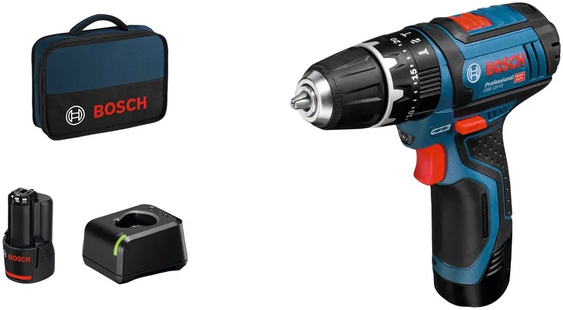 Akku-Schlagbohrschrauber GSB 12V-15, (Set), inkl. 2 Akkus und Ladegerät by Bosch Professional, Blue, Black – product image 1 of 4