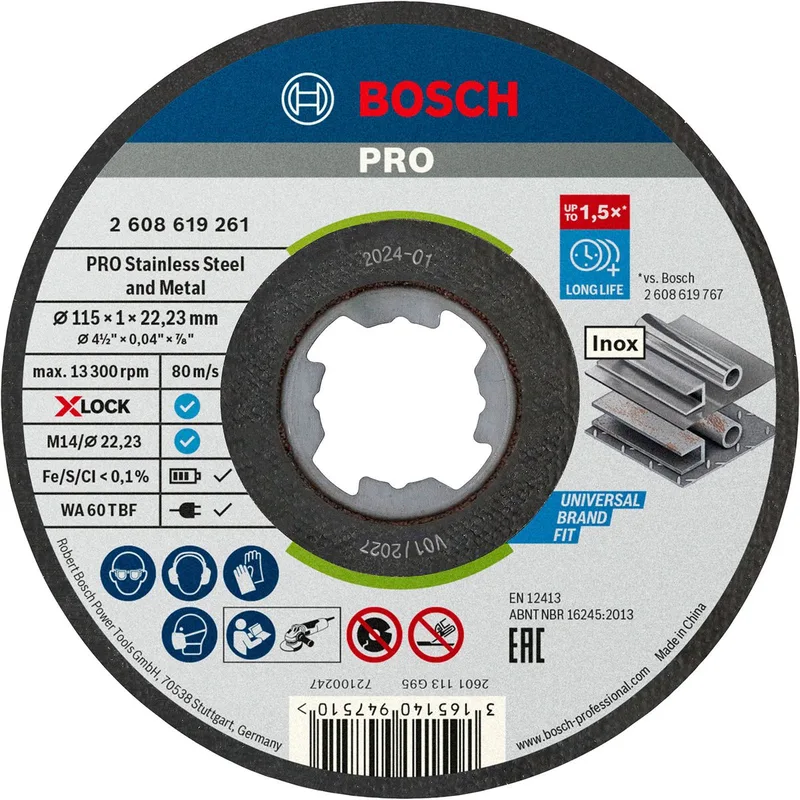 Bosch 115x22,23mm X-LOCK Doorslijpschijven PRO Stainless Steel and Metal (10 stuks) - Professional - 2608619266 von Bosch Professional – Produktbild 1 von 4