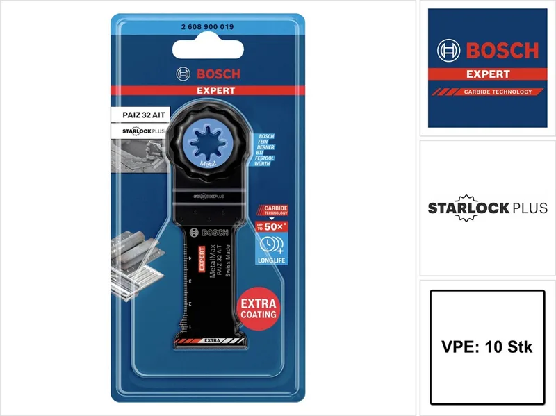 Bosch 2608900020 EXPERT StarlockPlus CoatedCarbide invalzaagblad PAIZ 32 AIT Carbide, Metal 32 x 50 mm 10 by Bosch Professional – product image