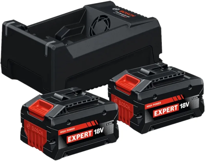 Bosch 2x EXBA 18V-55 + GAL 12V/18V-80 EXPERT Starterset 18 V ( 1600A0373P ) 2x accu 5,5 Ah + oplader 8 A AMPShare van Bosch Professional – productafbeelding 1 van 6