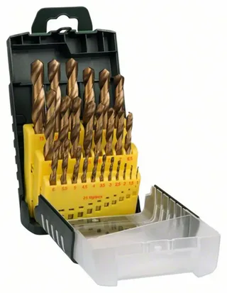 Bosch Accessories 2607017154 Promoline HSS Metall-Spiralbohrer-Set 25teilig 1 mm, 1.5 mm, 2 mm, 2.5 mm, 3 mm, 3.5 mm, 4 mm, 4.5 mm, 5 mm, 5.5 mm, 6 mm, 6.5 mm by Bosch Home & Garden – product image 1 of 2