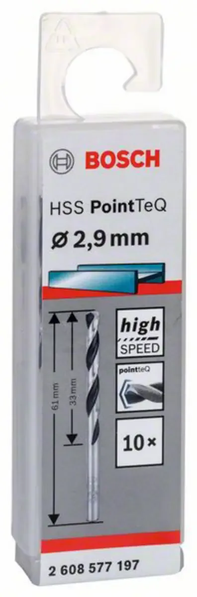 Bosch Accessories 2608577197 2608577197 HSS Metall-Spiralbohrer 2.9 mm Gesamtlänge 61 mm DIN 338 Zylinderschaft 10 St. von Bosch Professional – Produktbild