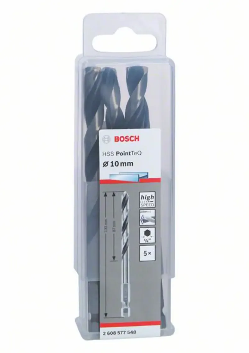 Bosch Accessories 2608577548 PointTeQ HSS Metall-Spiralbohrer 5teilig 10 mm Gesamtlänge 133 mm DIN 338 Sechskantschaft 1 St. by Bosch Professional – product image