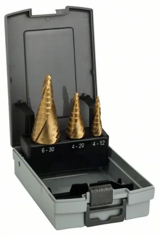 Bosch Accessories 2608587432 HSS Stufenbohrer-Set 3teilig TiN 3-Flächenschaft 1 Set de Bosch Professional – image du produit 1 sur 2