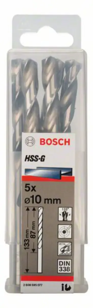 Bosch Accessories 2608595077 2608595077 HSS Foret pour le métal 10 mm Longueur totale 133 mm meulé DIN 338 tige cylindrique 5 pc(s) de Bosch Professional – image du produit