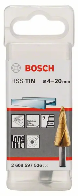 Bosch Accessories 2608597526 2608597526 HSS Stufenbohrer Gesamtlänge 70.5 mm TiN 3-Flächenschaft 1 St. de Bosch Professional – image du produit 2 sur 2