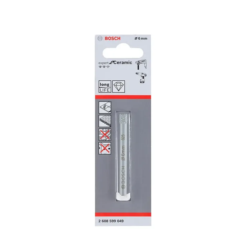 Bosch Accessories 2608599049 Foret pour verre et carrelage 6 mm Longueur totale 66 mm tige cylindrique 1 pc(s) de Bosch Professional – image du produit 2 sur 2