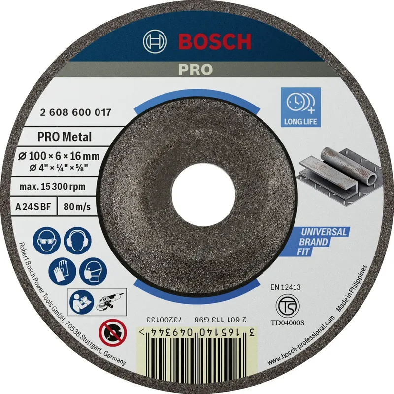 Bosch Accessories 2608600017 2608600017 Schruppscheibe gekröpft Durchmesser 100 mm Bohrungs-Ø 16 mm Metall 1 St. by Bosch Professional – product image