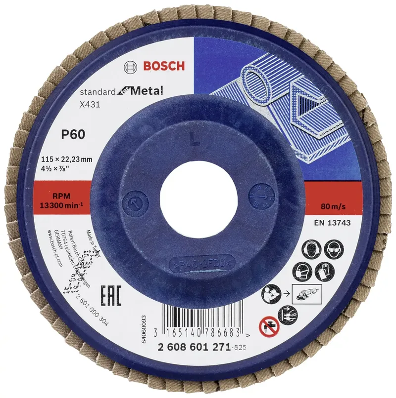 Bosch Accessories 2608601271 X431 Fächerschleifscheibe Durchmesser 115 mm Bohrungs-Ø 22.33 mm Körnung (num) 60 Stahl 1 St. von Bosch Professional – Produktbild
