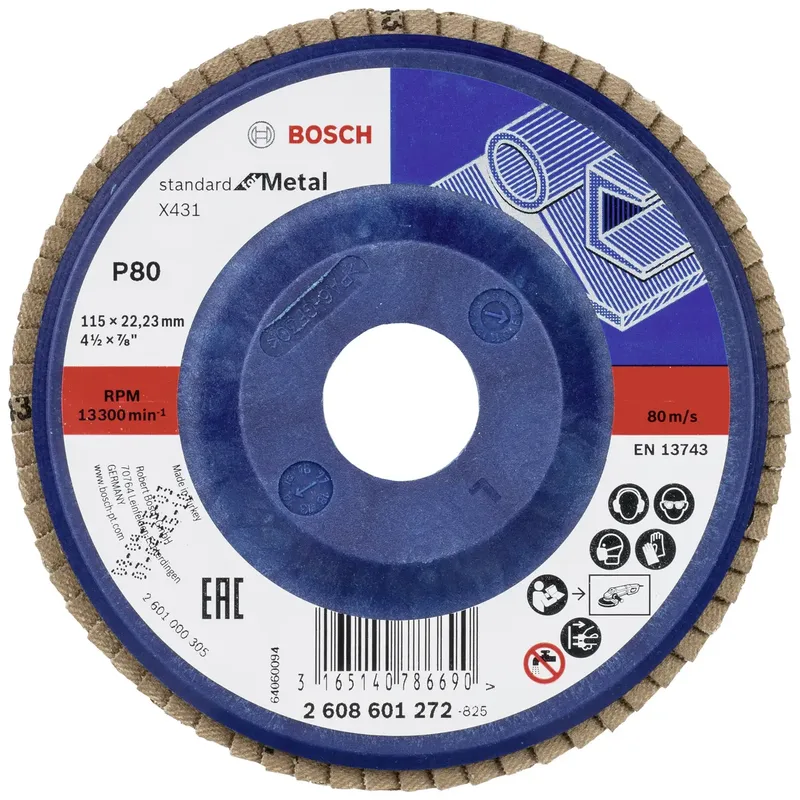 Bosch Accessories 2608601272 X431 Fächerschleifscheibe Durchmesser 115 mm Bohrungs-Ø 22.33 mm Körnung (num) 80 Stahl 1 St. by Bosch Professional – product image