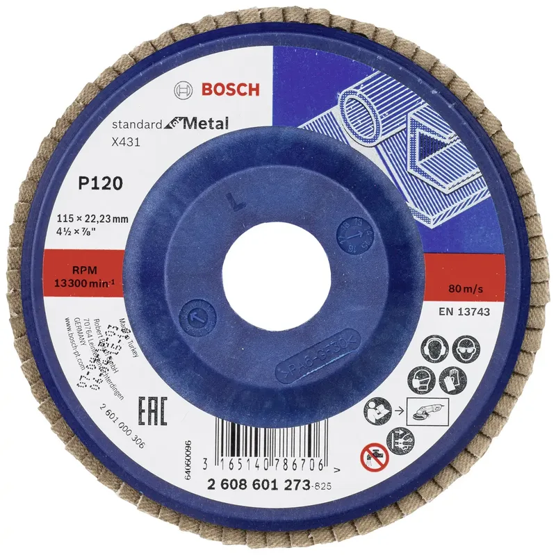 Bosch Accessories 2608601273 X431 Fächerschleifscheibe Durchmesser 115 mm Bohrungs-Ø 22.33 mm Körnung (num) 120 Stahl 1 St. von Bosch Professional – Produktbild