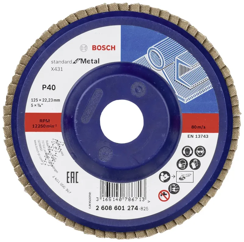 Bosch Accessories 2608601274 X431 Fächerschleifscheibe Durchmesser 125 mm Bohrungs-Ø 22.33 mm Körnung (num) 40 Stahl 1 St. by Bosch Professional – product image