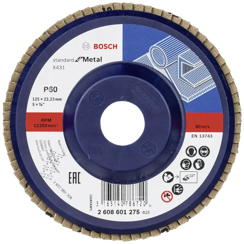 Bosch Accessories 2608601275 X431 Fächerschleifscheibe Durchmesser 125 mm Bohrungs-Ø 22.33 mm Körnung (num) 60 Stahl 1 St. fra Bosch Professional – produktbillede