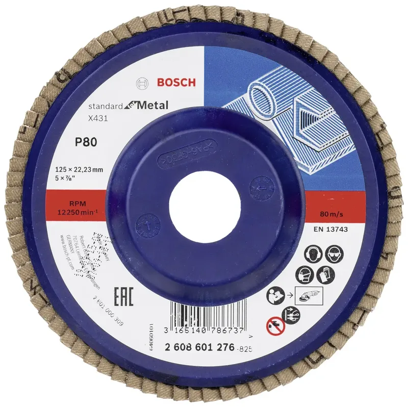 Bosch Accessories 2608601276 X431 Fächerschleifscheibe Durchmesser 125 mm Bohrungs-Ø 22.33 mm Körnung (num) 80 Stahl 1 St. by Bosch Professional – product image