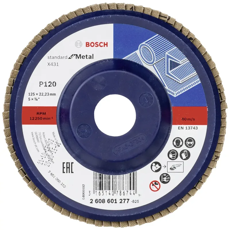Bosch Accessories 2608601277 X431 Fächerschleifscheibe Durchmesser 125 mm Bohrungs-Ø 22.33 mm Körnung (num) 120 Stahl 1 St. by Bosch Professional – product image