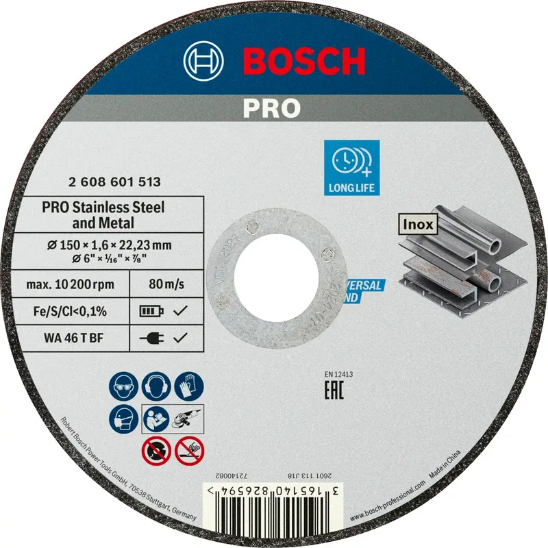 Bosch Accessories 2608601513 2608601513 Trennscheibe gerade 150 mm 1 St. INOX fra Bosch Professional – produktbillede