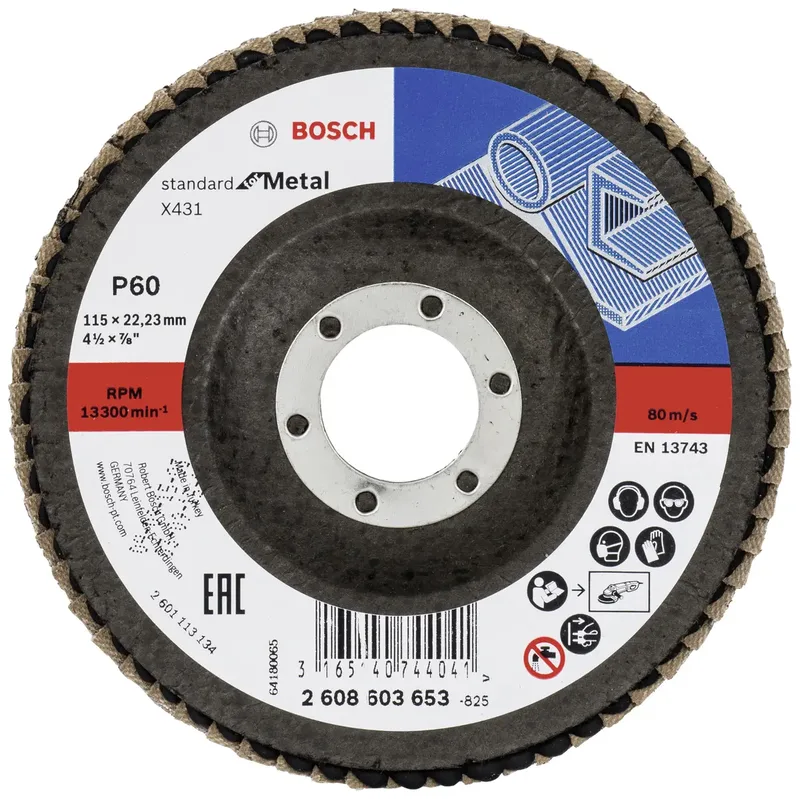 Bosch Accessories 2608603653 X431 Fächerschleifscheibe Durchmesser 115 mm Bohrungs-Ø 22.33 mm Körnung (num) 60 Stahl 1 St. by Bosch Professional – product image