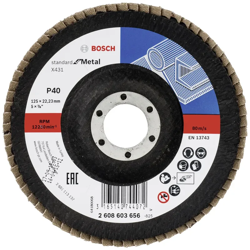 Bosch Accessories 2608603656 X431 Fächerschleifscheibe Durchmesser 125 mm Bohrungs-Ø 22.33 mm Körnung (num) 40 Stahl 1 St. by Bosch Professional – product image