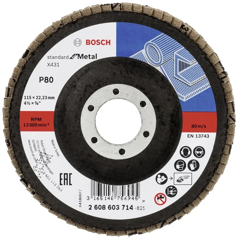 Bosch Accessories 2608603714 X431 Fächerschleifscheibe Durchmesser 115 mm Bohrungs-Ø 22.33 mm Körnung (num) 80 Stahl 1 St. de Bosch Professional – image du produit