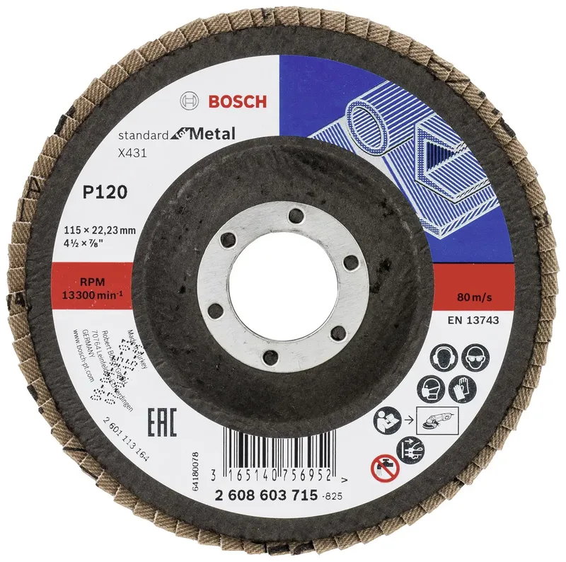 Bosch Accessories 2608603715 X431 Fächerschleifscheibe Durchmesser 115 mm Bohrungs-Ø 22.33 mm Körnung (num) 120 Stahl 1 St. von Bosch Professional – Produktbild