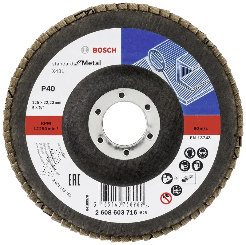 Bosch Accessories 2608603716 X431 Fächerschleifscheibe Durchmesser 125 mm Bohrungs-Ø 22.33 mm Körnung (num) 40 Stahl 1 St. de Bosch Professional – image du produit
