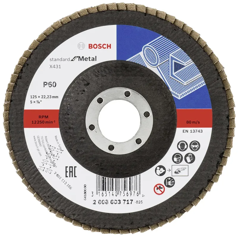 Bosch Accessories 2608603717 X431 Fächerschleifscheibe Durchmesser 125 mm Bohrungs-Ø 22.33 mm Körnung (num) 60 Stahl 1 St. de Bosch Professional – image du produit