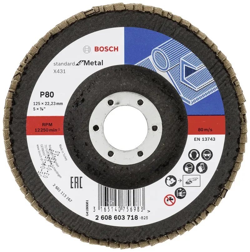 Bosch Accessories 2608603718 X431 Fächerschleifscheibe Durchmesser 125 mm Bohrungs-Ø 22.33 mm Körnung (num) 80 Stahl 1 St. de Bosch Professional – image du produit