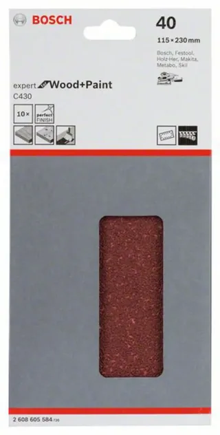 Bosch Accessories 2608605584 2608605584 Oscillerend schuurpapier Geperforeerd Korrelgrootte (num) 40 (l x b) 230 mm x 115 mm 10 stuk(s) by Bosch Professional – product image 2 of 2