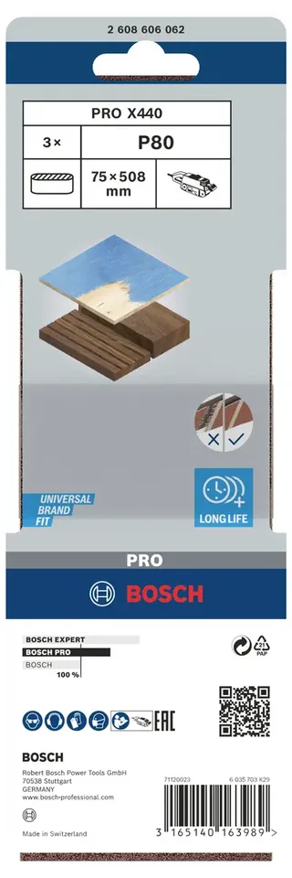 Bosch - 3-delige schuurbandset 75 x 508 mm - 80 van Bosch Professional – productafbeelding 2 van 2