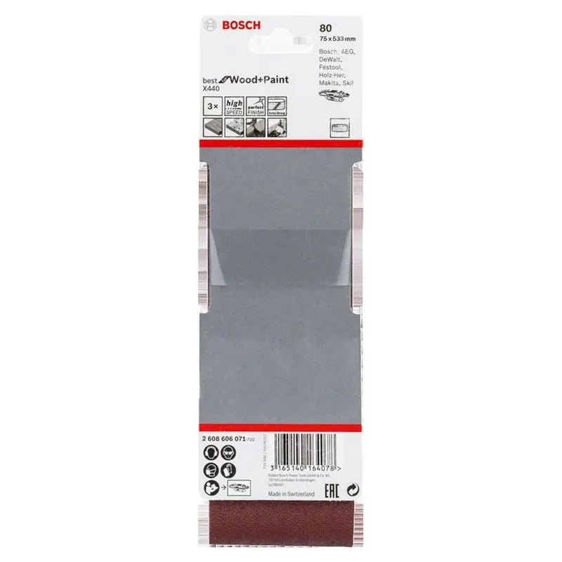 Bosch Accessories 2608606071 2608606071 Schleifband Körnung (num) 80 (L x B) 533 mm x 75 mm 3 St. von Bosch Professional – Produktbild 2 von 2