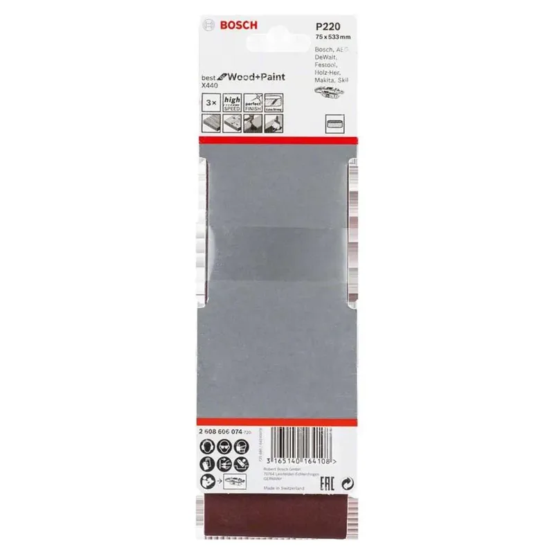 Bosch - 3-delige schuurbandset 75 x 533 mm - 220 van Bosch Professional – productafbeelding 2 van 2