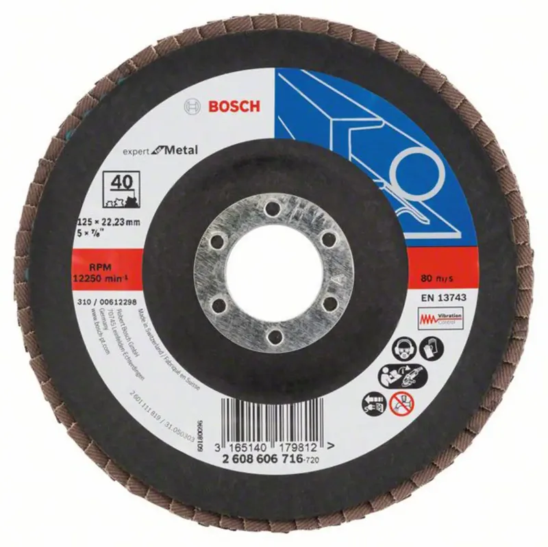 Bosch Accessories 2608606716 2608606716 Fächerschleifscheibe Durchmesser 125 mm Bohrungs-Ø 22.23 mm Körnung (num) 40 Metall 1 St. de Bosch Professional – image du produit
