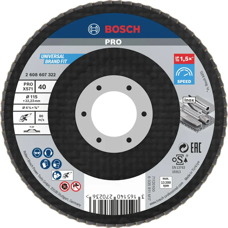 Bosch Accessories 2608607322 X571 Fächerschleifscheibe Durchmesser 115 mm Bohrungs-Ø 22.33 mm Körnung (num) 40 Stahl 1 St. von Bosch Professional – Produktbild