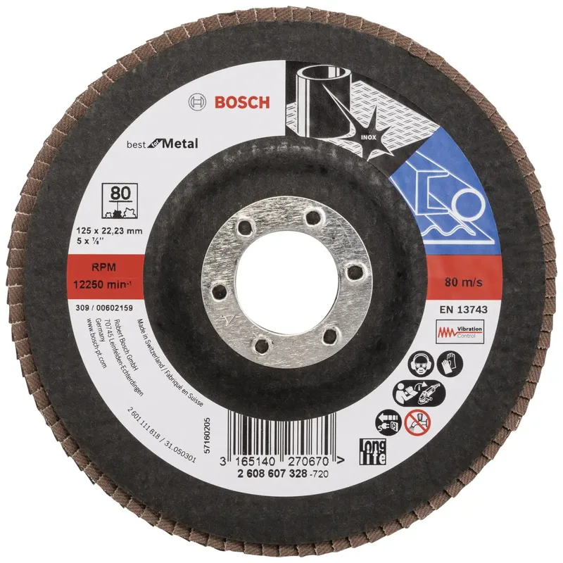 Bosch Accessories 2608607328 X571 Fächerschleifscheibe Durchmesser 125 mm Bohrungs-Ø 22.33 mm Körnung (num) 80 Stahl 1 St. de Bosch Professional – image du produit