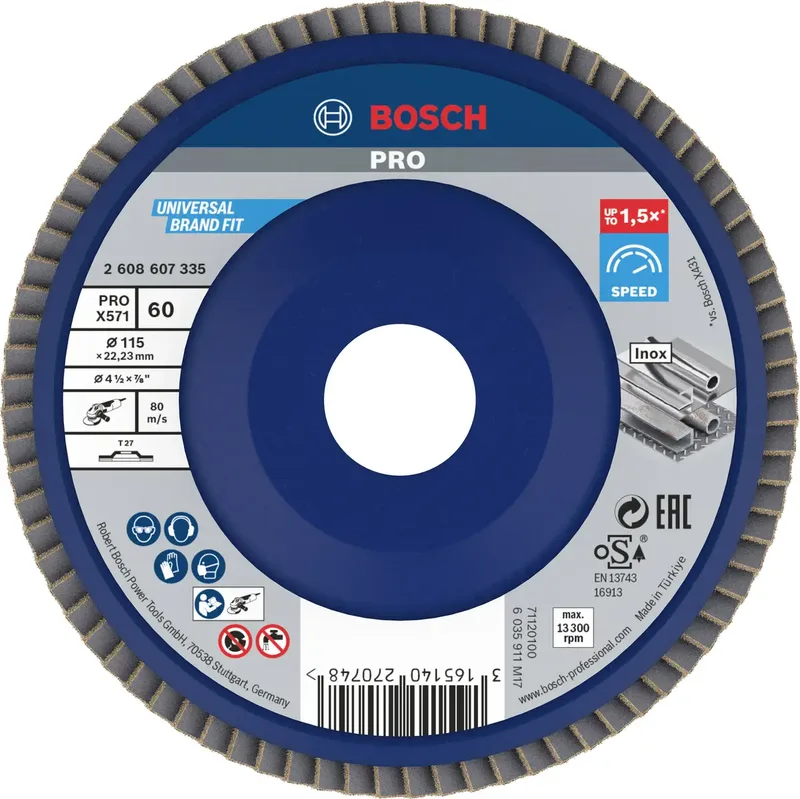 Bosch Accessories 2608607335 X571 Fächerschleifscheibe Durchmesser 115 mm Bohrungs-Ø 22.33 mm Körnung (num) 60 Stahl 1 St. by Bosch Professional – product image