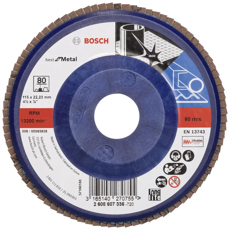 Bosch Accessories 2608607336 X571 Fächerschleifscheibe Durchmesser 115 mm Bohrungs-Ø 22.33 mm Körnung (num) 80 Stahl 1 St. by Bosch Professional – product image