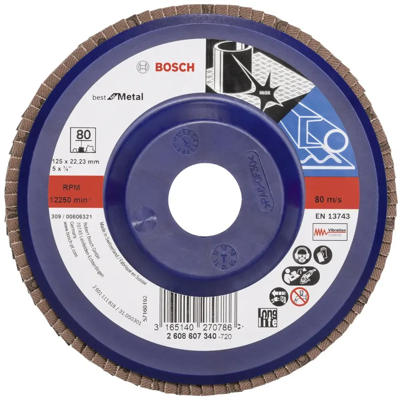 Bosch Accessories 2608607340 X571 Fächerschleifscheibe Durchmesser 125 mm Bohrungs-Ø 22.33 mm Körnung (num) 80 Stahl 1 St. de Bosch Professional – image du produit