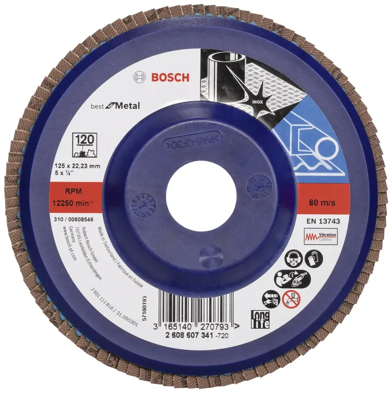 Bosch Accessories 2608607341 X571 Fächerschleifscheibe Durchmesser 125 mm Bohrungs-Ø 22.33 mm Körnung (num) 120 Stahl 1 St. de Bosch Professional – image du produit