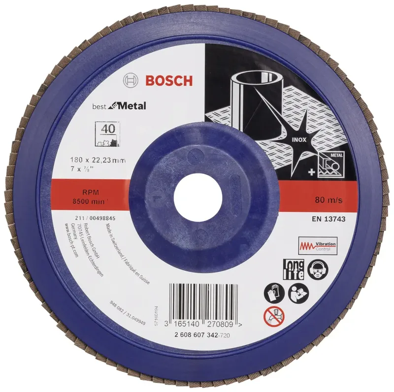 Bosch Accessories 2608607342 X571 Fächerschleifscheibe Durchmesser 180 mm Bohrungs-Ø 22.33 mm Körnung (num) 40 Stahl 1 St. by Bosch Professional – product image