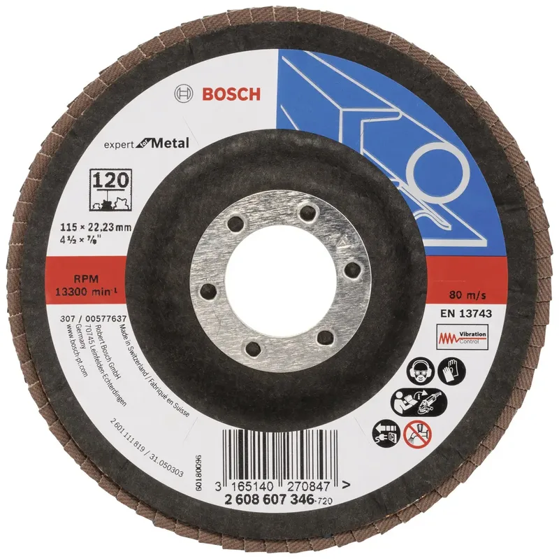 Bosch Accessories 2608607346 X551 Fächerschleifscheibe Durchmesser 115 mm Bohrungs-Ø 22.33 mm Körnung (num) 120 Stahl 1 St. von Bosch Professional – Produktbild
