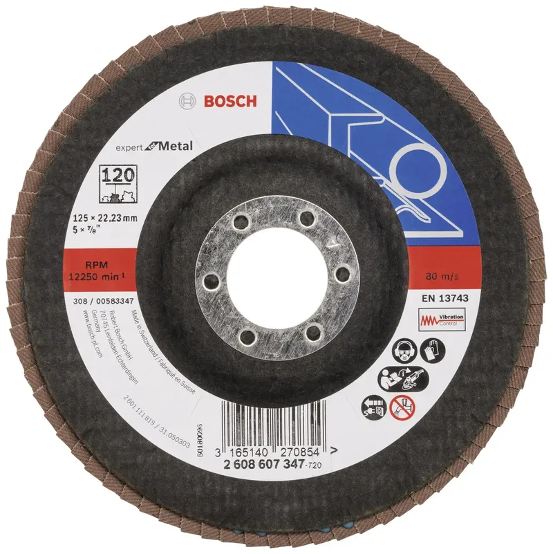 Bosch Accessories 2608607347 X551 Fächerschleifscheibe Durchmesser 125 mm Bohrungs-Ø 22.33 mm Körnung (num) 120 Stahl 1 St. de Bosch Professional – image du produit 1 sur 5