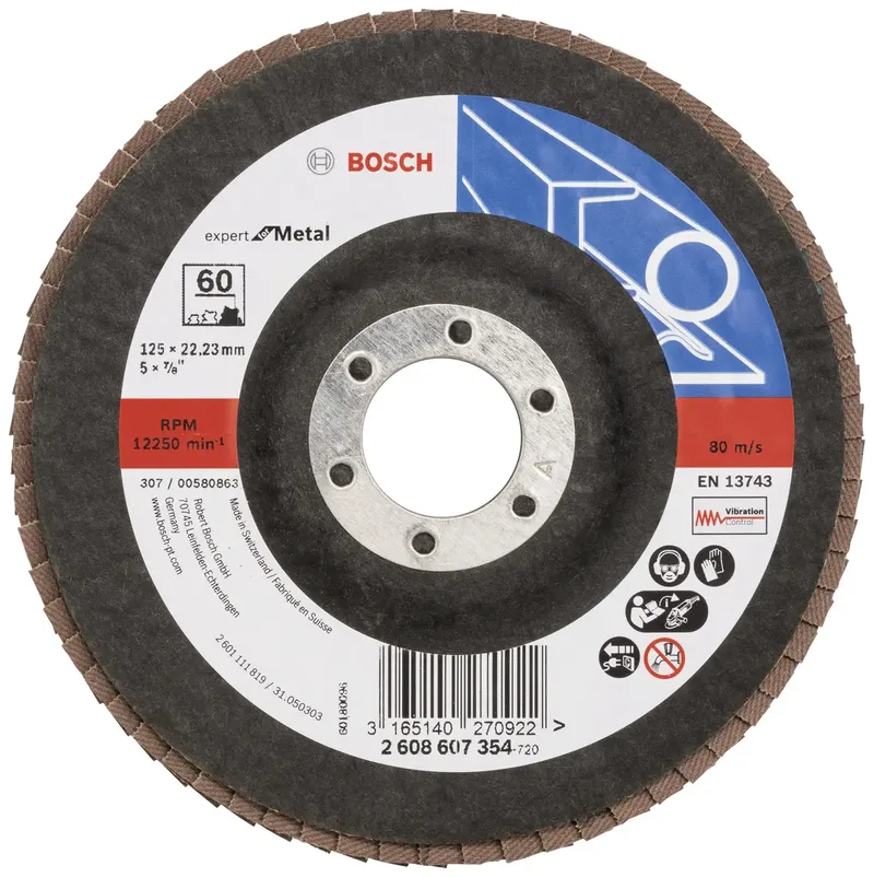 Bosch Accessories 2608607354 X551 Fächerschleifscheibe Durchmesser 125 mm Bohrungs-Ø 22.33 mm Körnung (num) 60 Stahl 1 St. de Bosch Professional – image du produit
