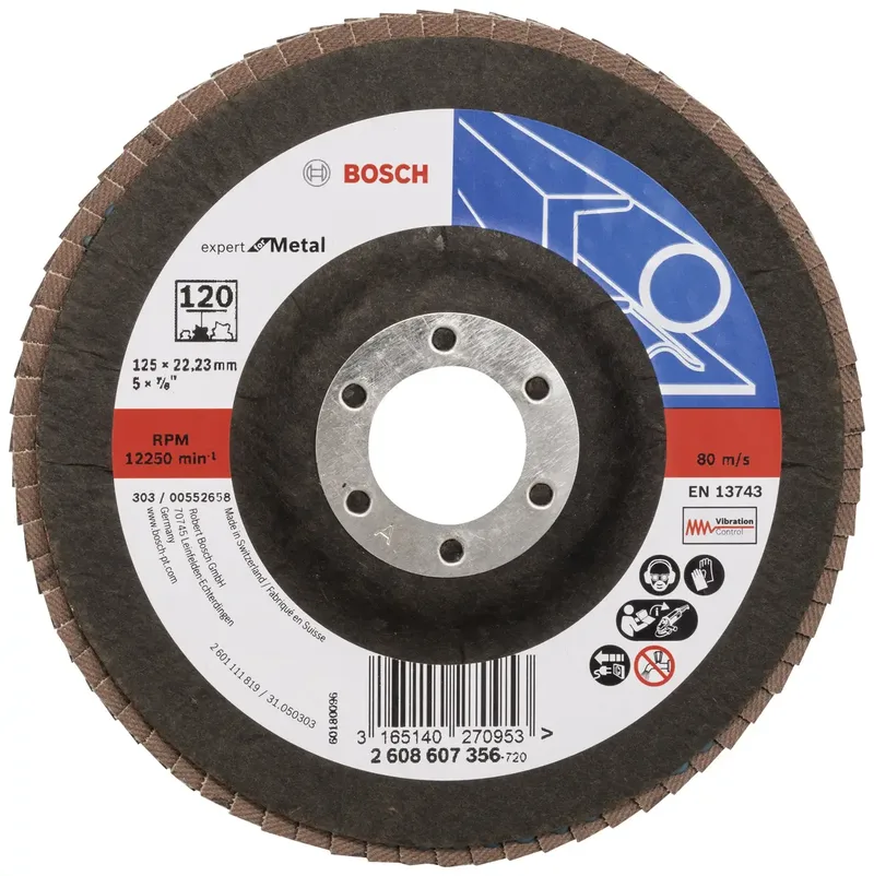 Bosch Accessories 2608607356 X551 Fächerschleifscheibe Durchmesser 125 mm Bohrungs-Ø 22.33 mm Körnung (num) 120 Stahl 1 St. de Bosch Professional – image du produit
