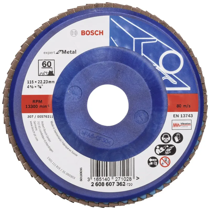 Bosch Accessories 2608607362 X551 Fächerschleifscheibe Durchmesser 115 mm Bohrungs-Ø 22.33 mm Körnung (num) 60 Stahl 1 St. von Bosch Professional – Produktbild