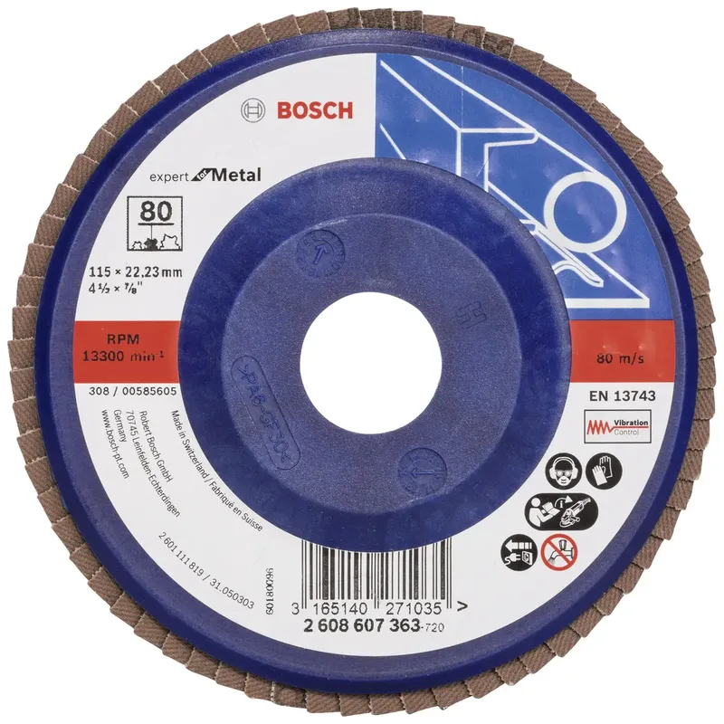 Bosch Accessories 2608607363 X551 Fächerschleifscheibe Durchmesser 115 mm Bohrungs-Ø 22.33 mm Körnung (num) 80 Stahl 1 St. de Bosch Professional – image du produit