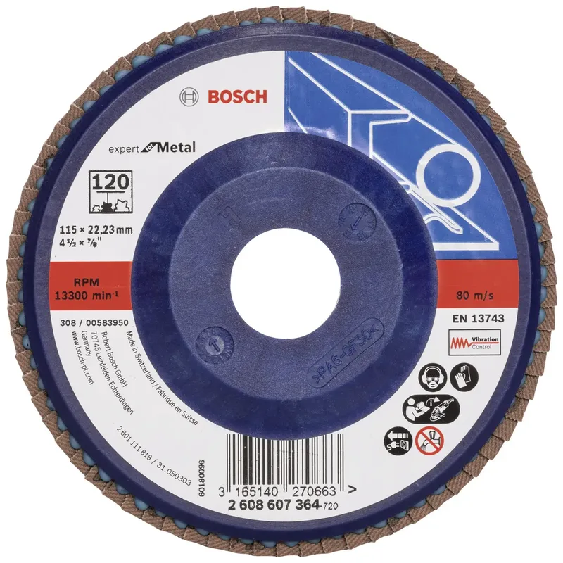 Bosch Accessories 2608607364 X551 Fächerschleifscheibe Durchmesser 115 mm Bohrungs-Ø 22.33 mm Körnung (num) 120 Stahl 1 St. von Bosch Professional – Produktbild